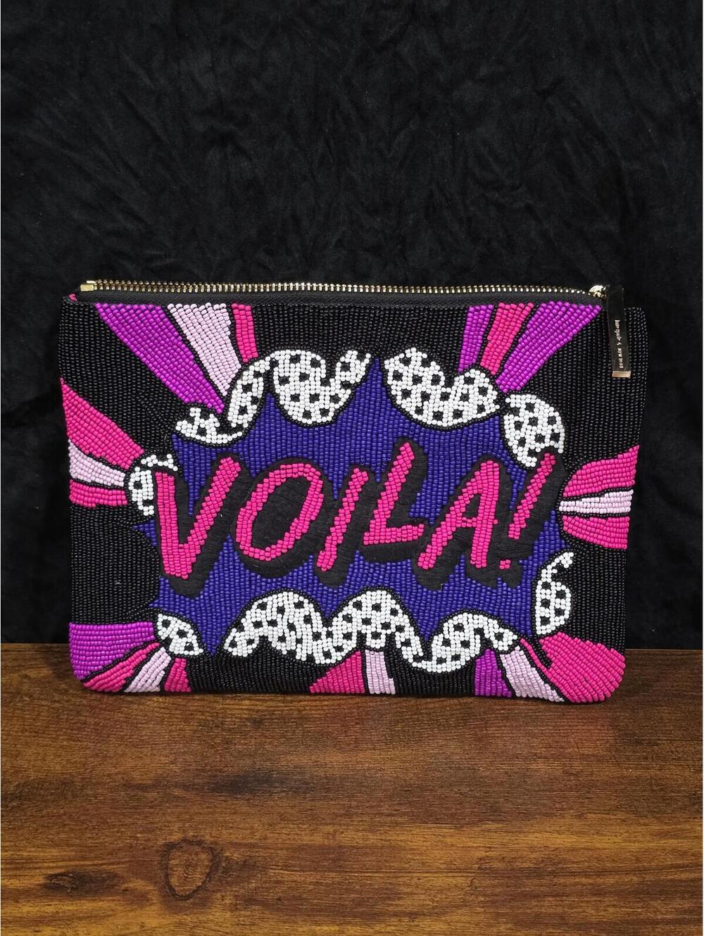 Kate Spade NY Voila Beaded Clutch Pouch Pink Purple Mushroom Pop Art